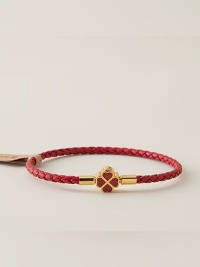 Gold Clover Red Braided Leather Bracelet. Lucky Bracelet. 🍀